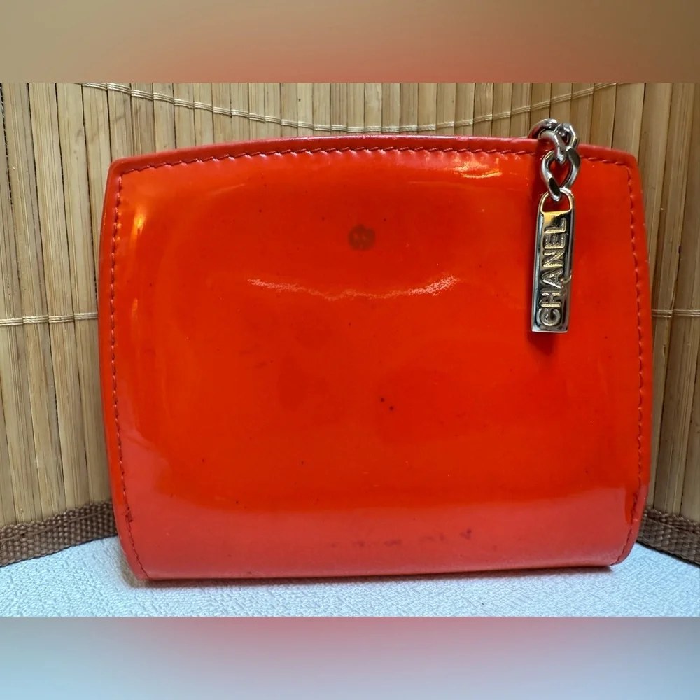 Authentic Chanel Red Patent Leather Wallet with Coin Pocket